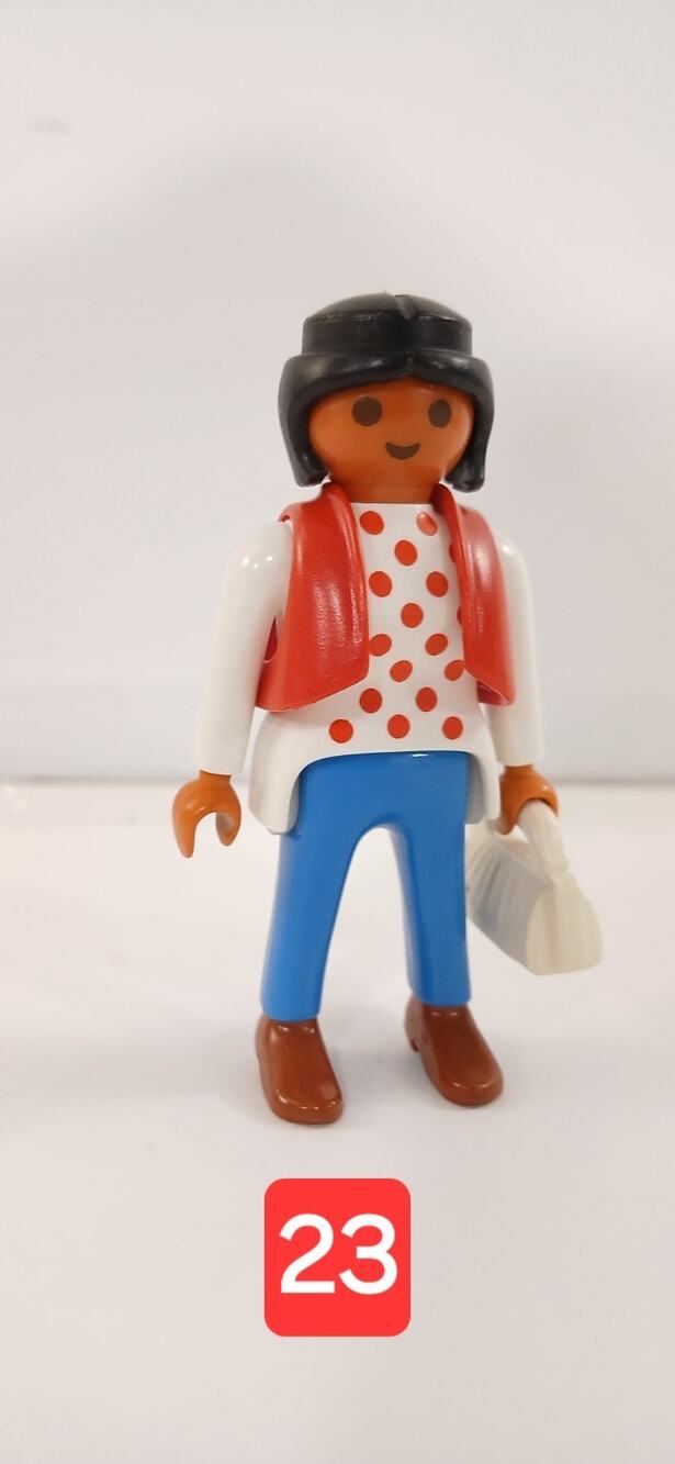 Playmobil Women Figure Multicultural Figure Red Vest Red Polka Shirt Blue Pant